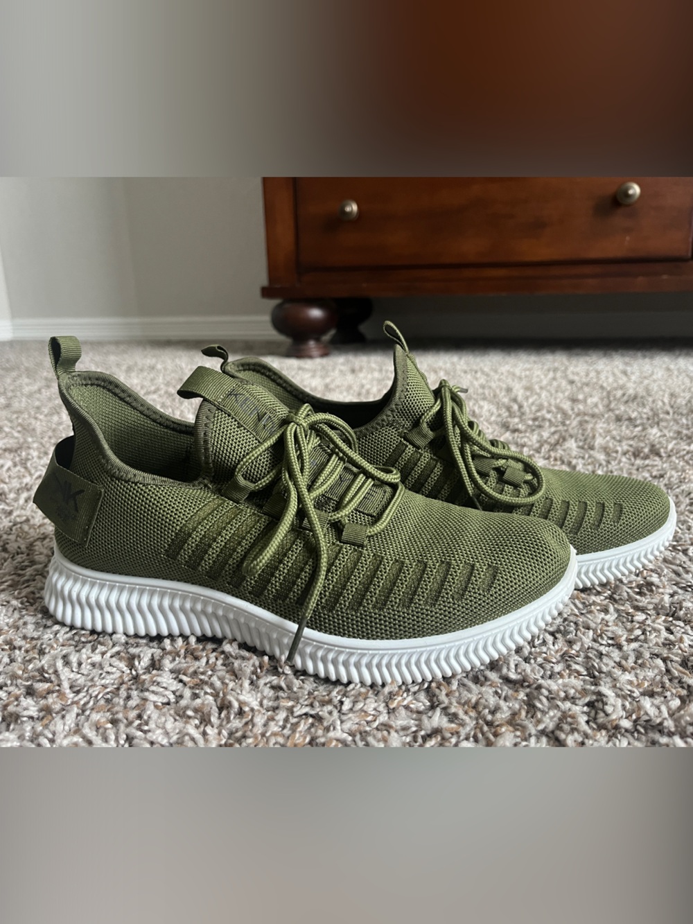 Kendall & Kylie Olive Green Knit Slip-On Sneakers with White Sole